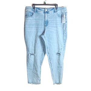 Time And Tru Mom Jeans Womens 20 Light Wash High Rise Distressed Stretch Denim